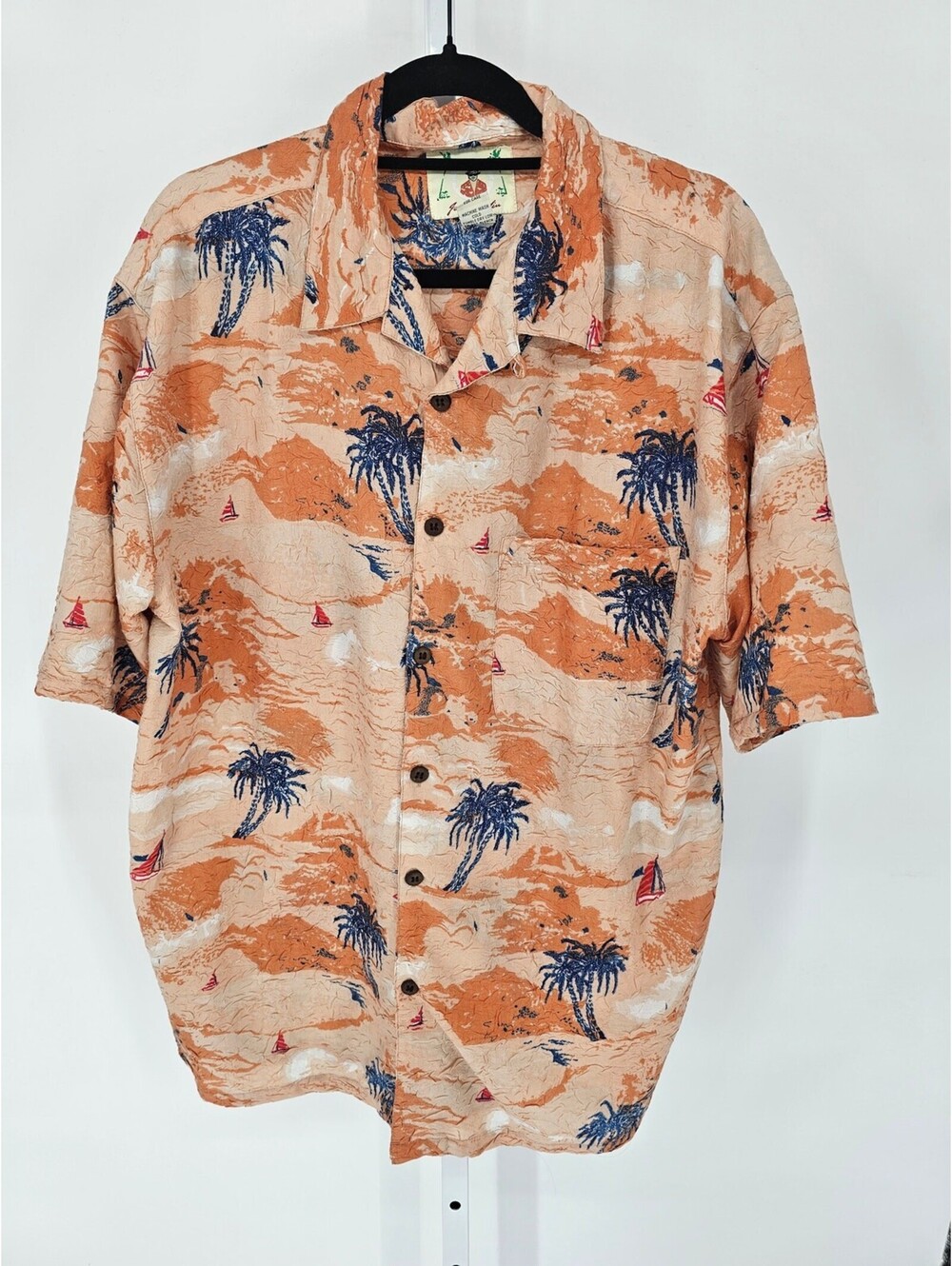 Joe Marlin Mens Sz M Short Sleeve Button Up Hawaiian Shirt Blue Orange Palm